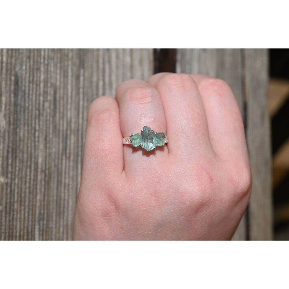 Aquamarine and Emerald engagement ring size 3 4 5 6 7 8 9 10 11 12 13 anniversar
